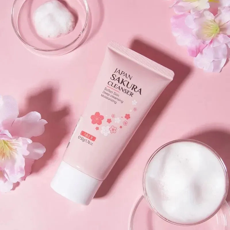 LAIKOU Sakura Facial Cleanser Foam Face Wash Remove Blackhead Moisturizing Shrink Pores Deep Cleaning Oil Control Skin Care 50g Oasis Select