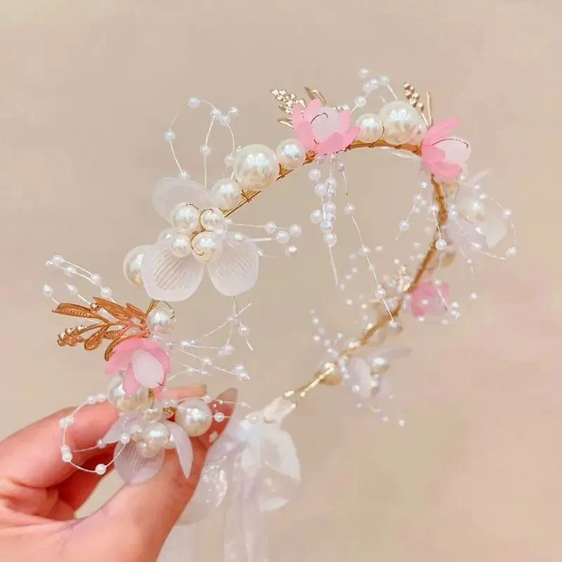 1pcs Children's Headband Sweet European Fairy Style Golden Leaf Headband Flower Wreath Pearl Headband New Crown Oasis Select