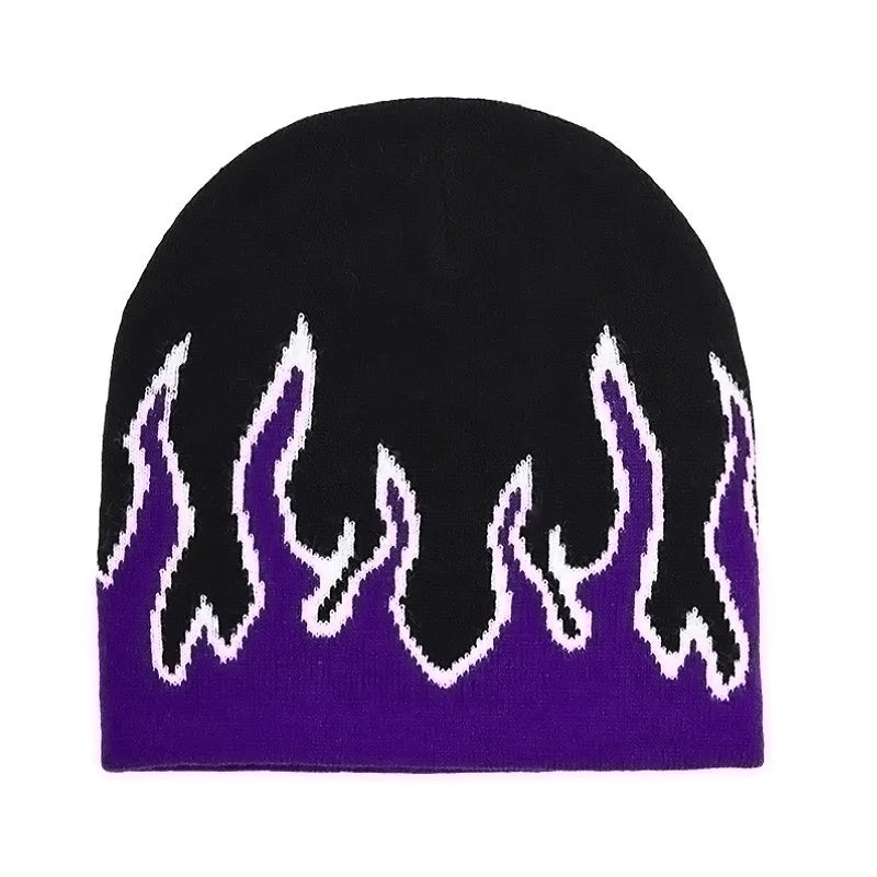 Knitted hat, hip-hop flame jacquard hat, cross-border winter warm and cold hat, brimless pullover hat, trendy and cool Oasis Select PURPLE