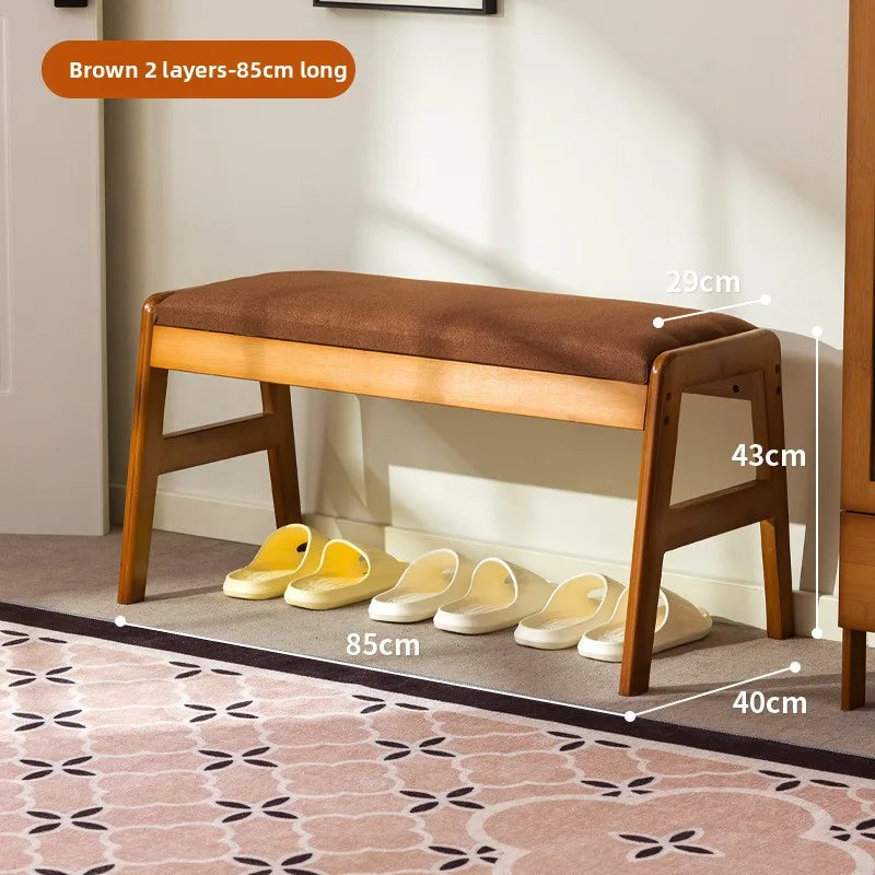 Solid wood shoe changing stool, household storage at the door, narrow shoe stool, shoe cabinet, simple wind fitting room stool Oasis Select Brown single 85