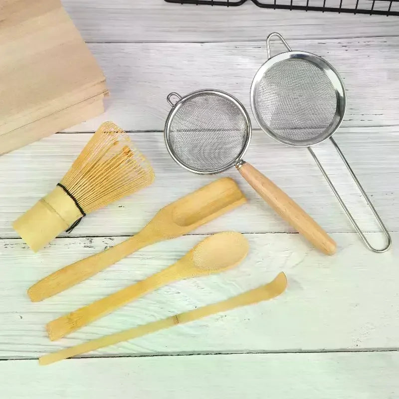 4Pcs Handmade Bamboo Matcha Whisk Set with Traditional Deep Scoop Tea Strainer Clear Storage Holder for Japanese Tea Ceremony Oasis Select