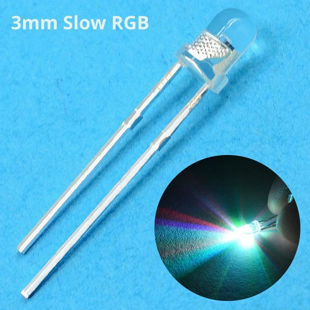 10PCS 3mm RGB Flash LED Diodes – Fast & Slow Rainbow Color