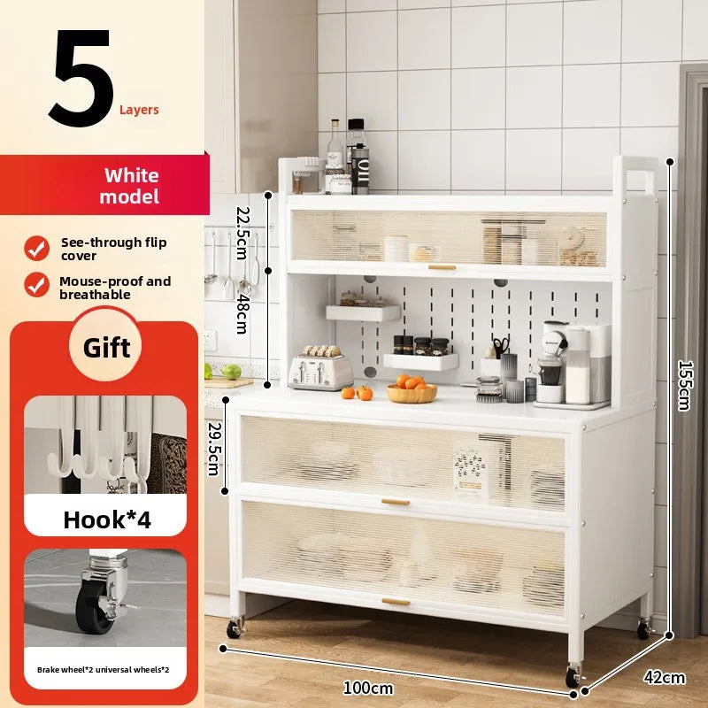 Dustproof side cabinets, shelves, multi-layer floor cabinets, small appliances, microwave ovens, multifunctional storage racks Oasis Select 5-White-100