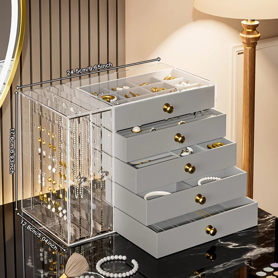 7Layer Flannel Transparent Jewelry Box High Capacity Drawer Organizers Earring Necklace Ring Storage Portable Storage Box Gifts Oasis Select A Grey