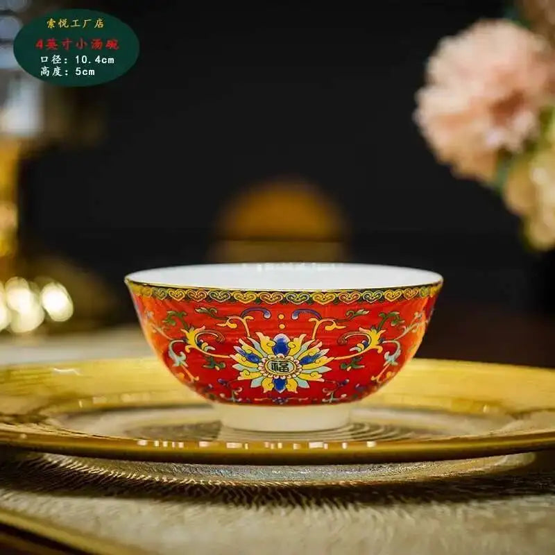 Bone China Dining Bowl Enamel Colored Chinese High Footed Rice Noodles Soup Bowl Tablewear Oasis Select 4in-9