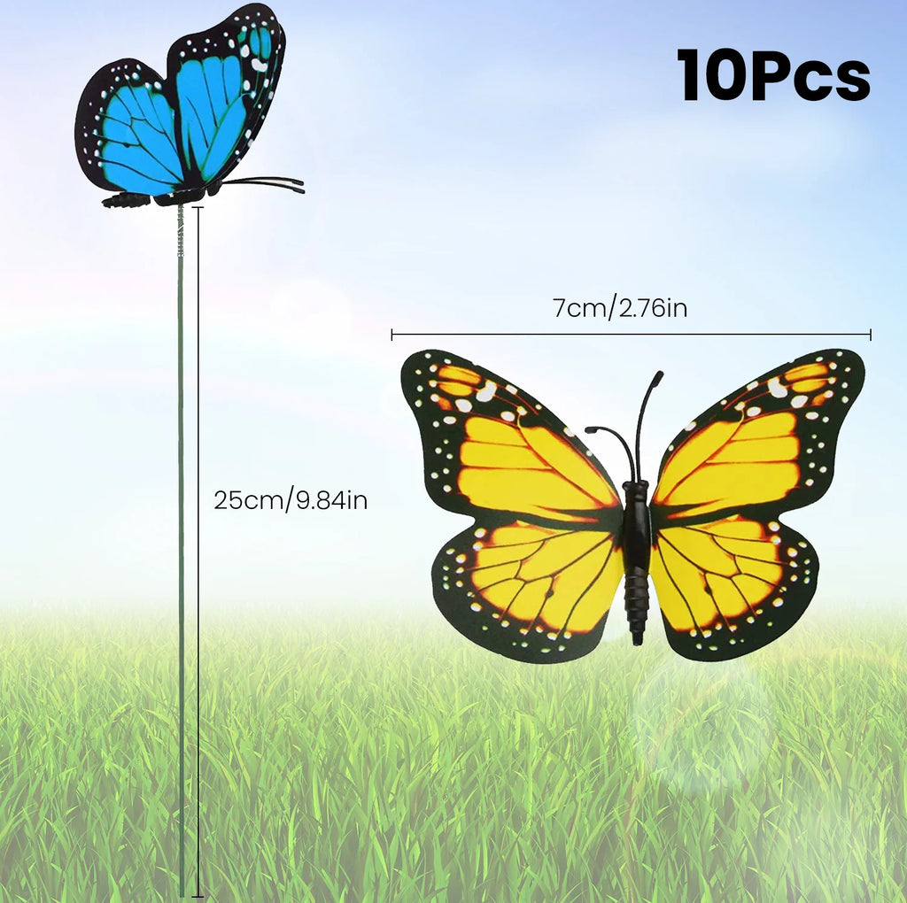 10 Artificial Butterfly Garden Stakes – Colorful Yard Decor