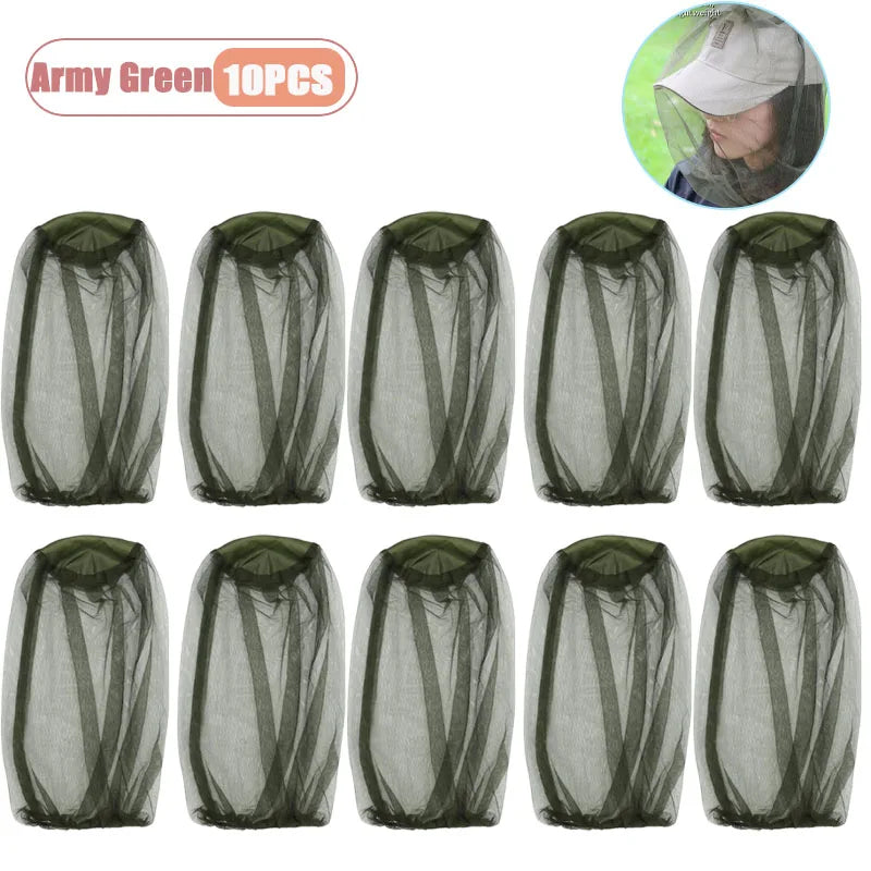 Outdoor Mesh Sun Hat with Face Shield Insect Proof Mosquito Net Cap for Fishing Beekeeping Breathable for Men Women Oasis Select Army Green-10PCS