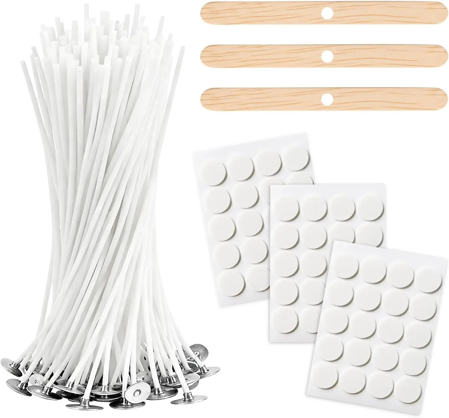 20Pcs Candle Wicks for Making Candles 15cm Metal Tabs Includes 3pcs Wick Holders & 60pcs Glue Dots, for Home DIY Candles