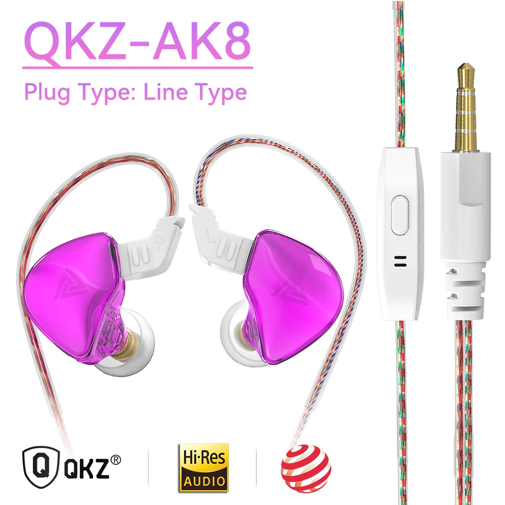 Original QKZ AK6 Copper Driver HiFi Wired Earphone Race Sport Headphone Bass Stereo Headset Music Earbuds 3.5MM In Ear With Mic Oasis Select AK8-Purple