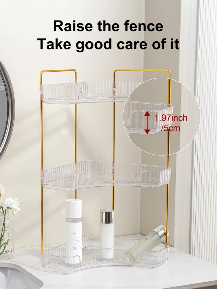 3-Tier Corner Bathroom Counter Organizer Makeup Cosmetic Storage, Tool-Free Installation Acrylic Vanity Shelf, Countertop Storag Oasis Select