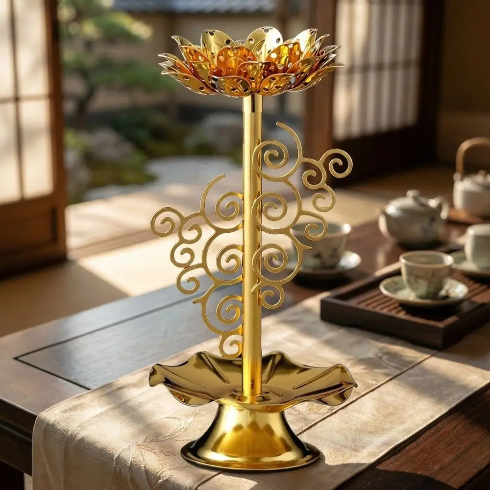 Retro Lotus Tealight Holder | Gold Alloy Metal Candlestick