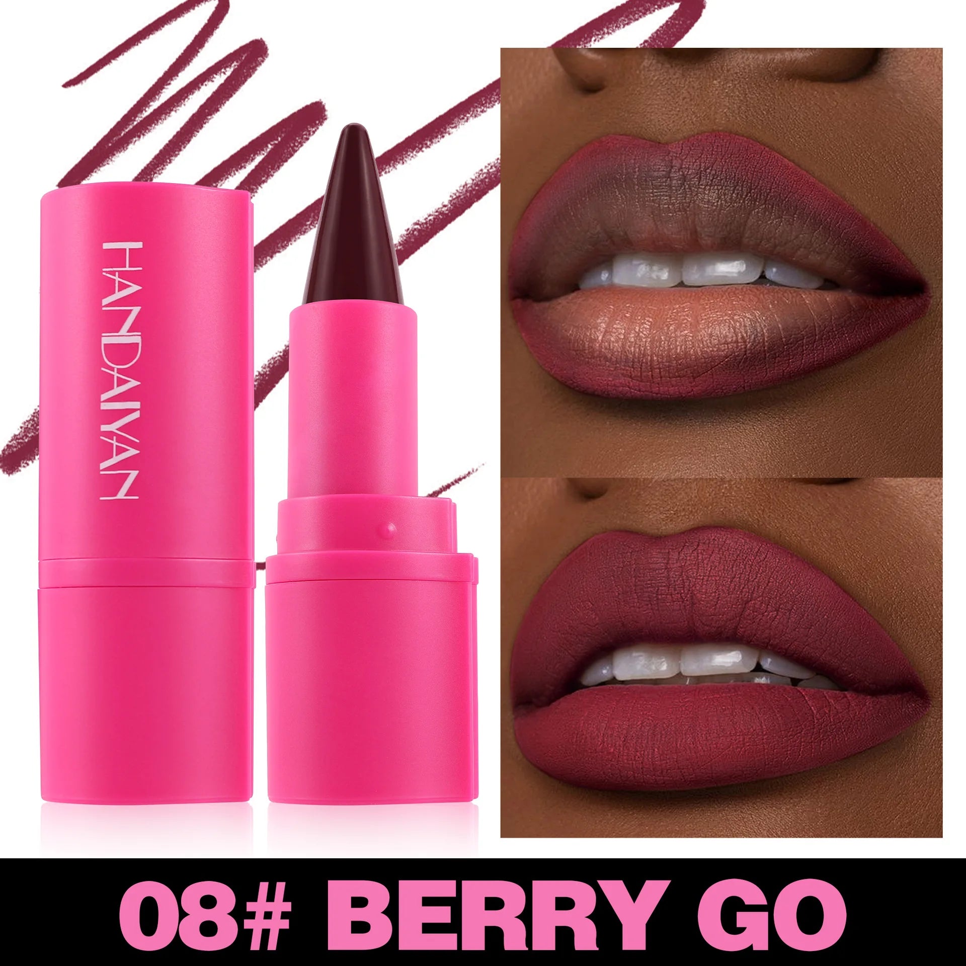 Handaiyan 2-in-1 Matte Lip Liner & Lipstick Pen | Waterproof Lip Liner Crayon Oasis Select 08 Berry go