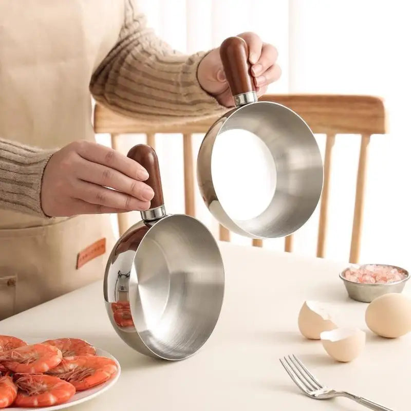Chic Stainless Steel Noodle Pot for Individual Portions, Peach Wood Accents, Small Stovetop Pot Oasis Select
