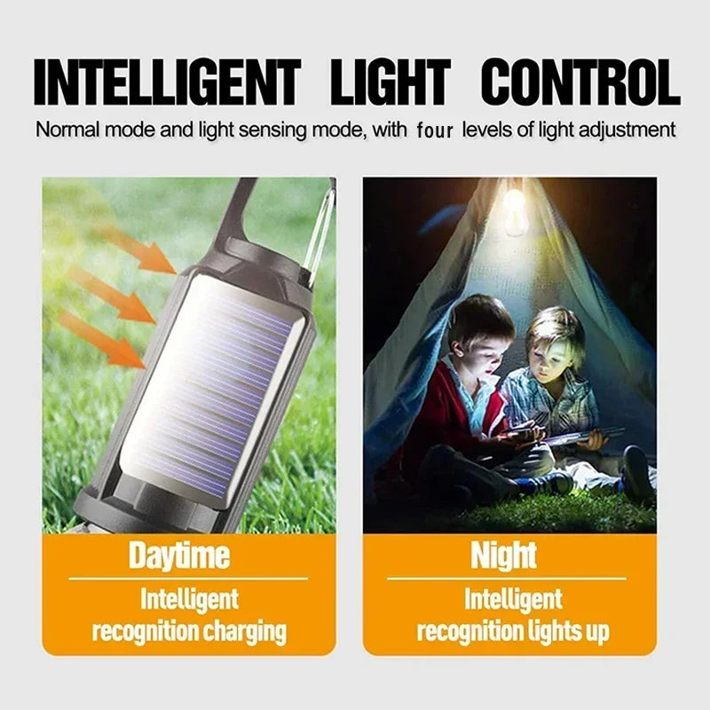 LED Solar Camping Lantern – USB Rechargeable Dimmable Bulb Hook