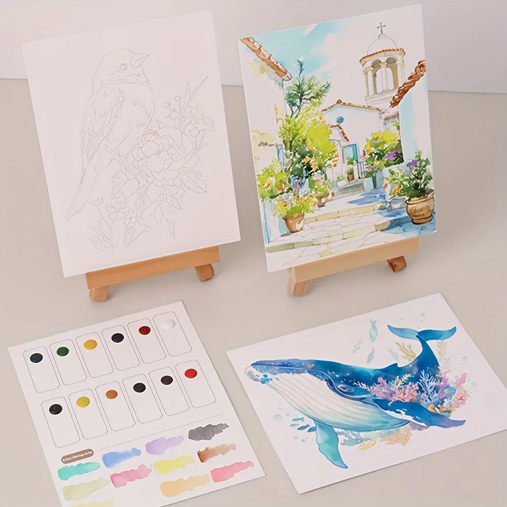 A Set of Creative Watercolor Painting Tools - Adult Coloring Book with Landscape and Floral Patterns Oasis Select