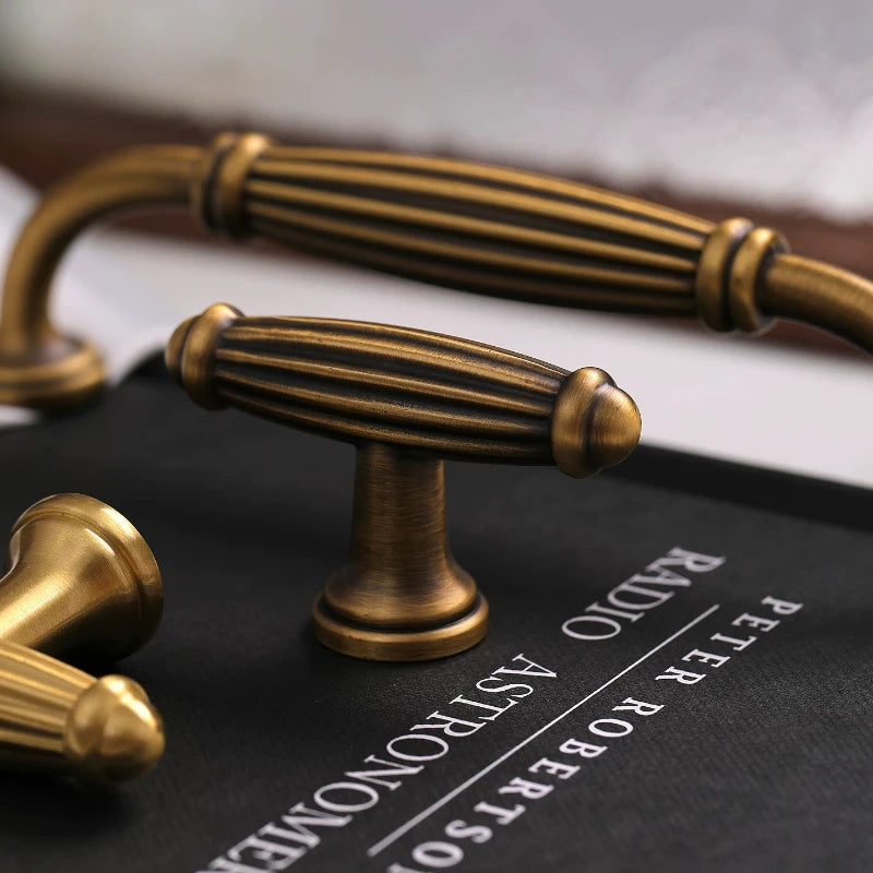 Brass French Handle Light Luxury Style Wardrobe Drawer Cabinet Gold European Cabinet High End Bronze Middle Ancient Style Handle Oasis Select