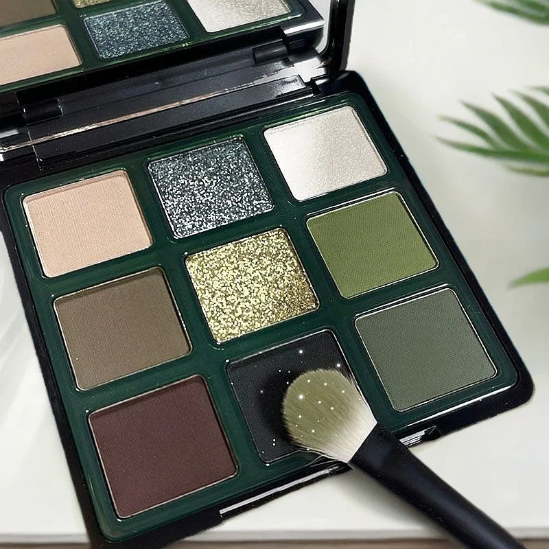 Green 9-Color Glitter Eyeshadow Palette – Waterproof Shimmer Eyeshadow Palette Oasis Select