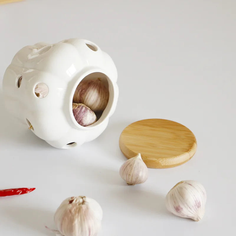 Pumpkin Jar with Lid Hollow Out Kitchen Ventilation Storage Tank Durable Ceramic Garlic Ginger Dried Chili Pepper Storage Jars Oasis Select