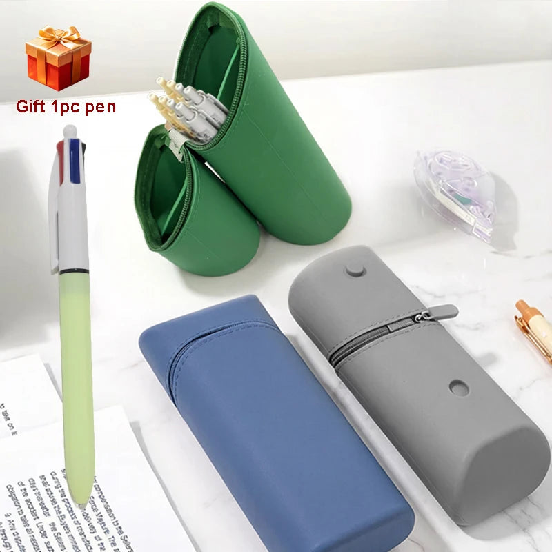 Expandable Silicone Pencil Case with 1pc Pen - Large Capacity Foldable Pen Box & Portable Desk Organizer Desk Accessories Oasis Select