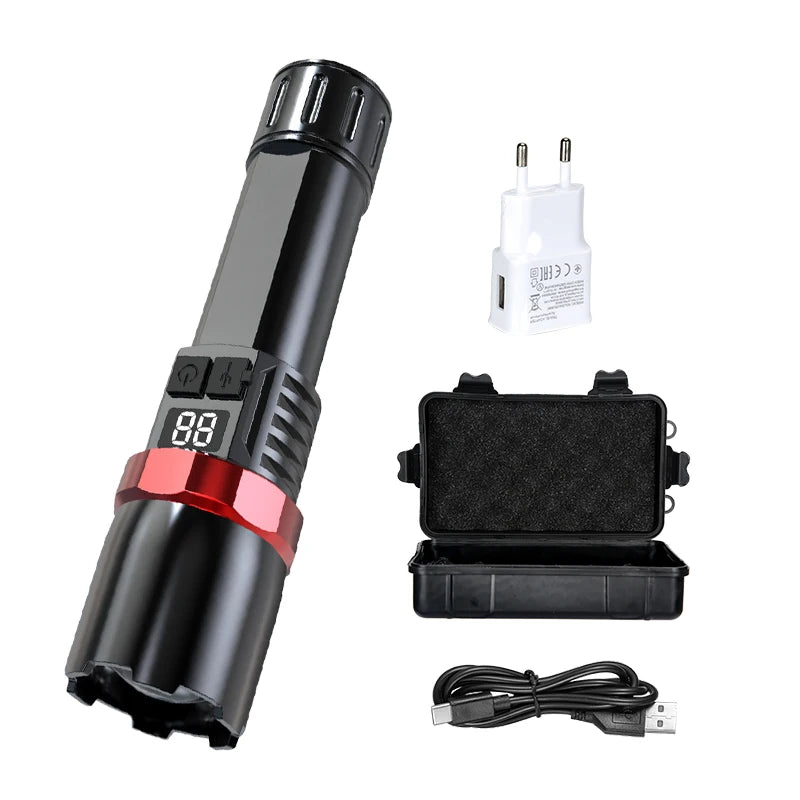 High Power LED Flashlight Powerful USB C Rechargeable Tactical Zoom Flashlight with 3 Gear Outdoor Camping Hiking Fishing Torch Oasis Select ST-35 Set A ZOOM