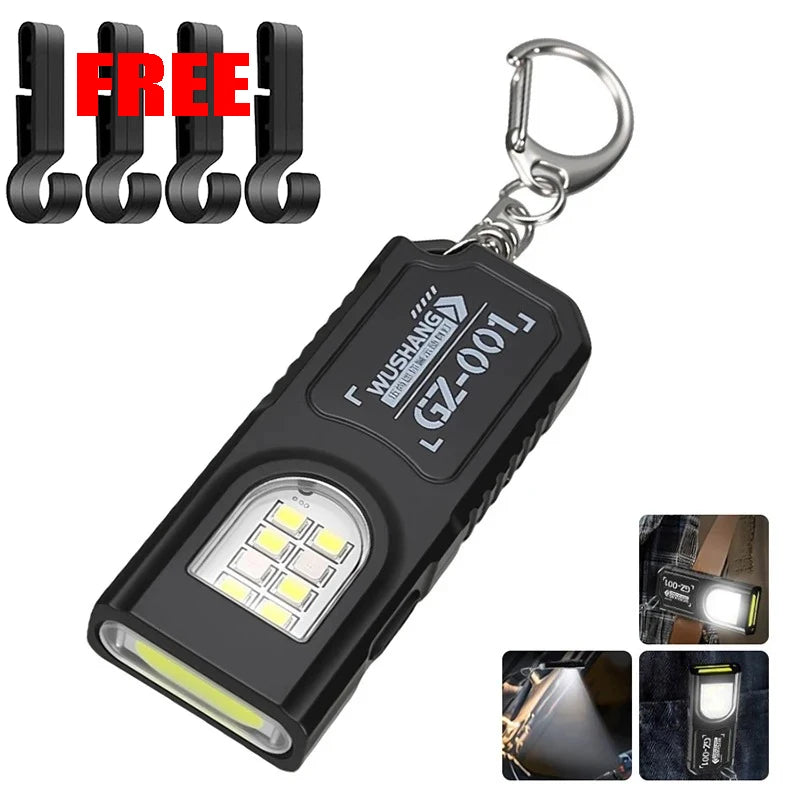 Multifunctional LED Flashlight Keychain Rechargeable Mini Torch with COB Work Light Keyring Torch Camping Walking Pocket Lamp Oasis Select 1PCS-free gift