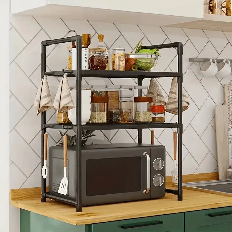 Heavy Duty Kitchen Baker's Rack Floor Standing Microwave Oven Stand 2 Tier Storage Shelf Organizer for Air Fryer Pot Holder Oasis Select