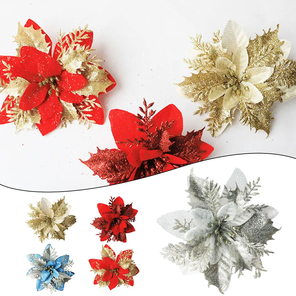 15x15cm Glitter Artifical Christmas Flowers Christmas Tree Decor For New Year Xmas Wedding Party Christmas Wreaths Rattan Oasis Select