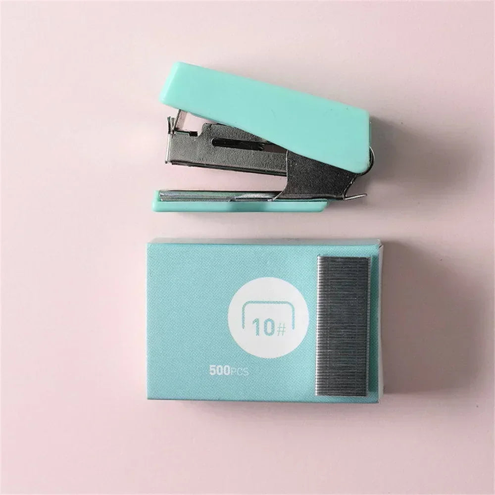 Compact Metal Mini Stapler Set Includes 500 Staples for Paper Binding School Office Supplies Cute Portable Stationery Kit Oasis Select green