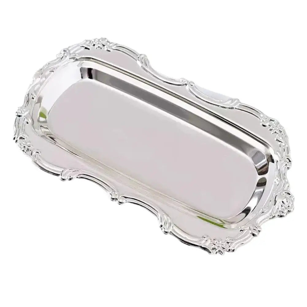 European Vintage Embossed Decorative Tray, Elegant Silver Serving Platter, for Dessert Display, Jewelry Storage & Tabletop Decor Oasis Select Sliver