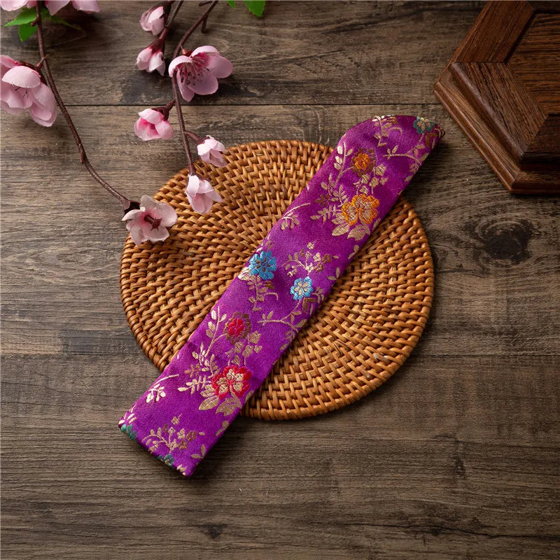 New Chinese Style Hand Fan Cover Embroidered Flowers Portable Folding Fan Cover Dustproof Protective Cover Home Decoration Oasis Select Purple
