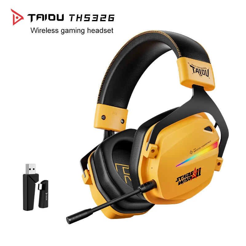 TAIDU THS326 Armor Gaming Headset 4 Mode 2.4G BT5.4 Wired 7.1 Surround Sound 50mm Driver 1000mAh Battery ENC Mic RGB Light Oasis Select THS326-Yellow
