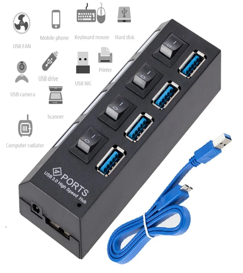 4/7 Port USB 3.0 Hub USB Multi USB 3.0 Hub Multiple Port Hub Splitter With Power Adapter Computer Accessories Hub For PC Oasis Select