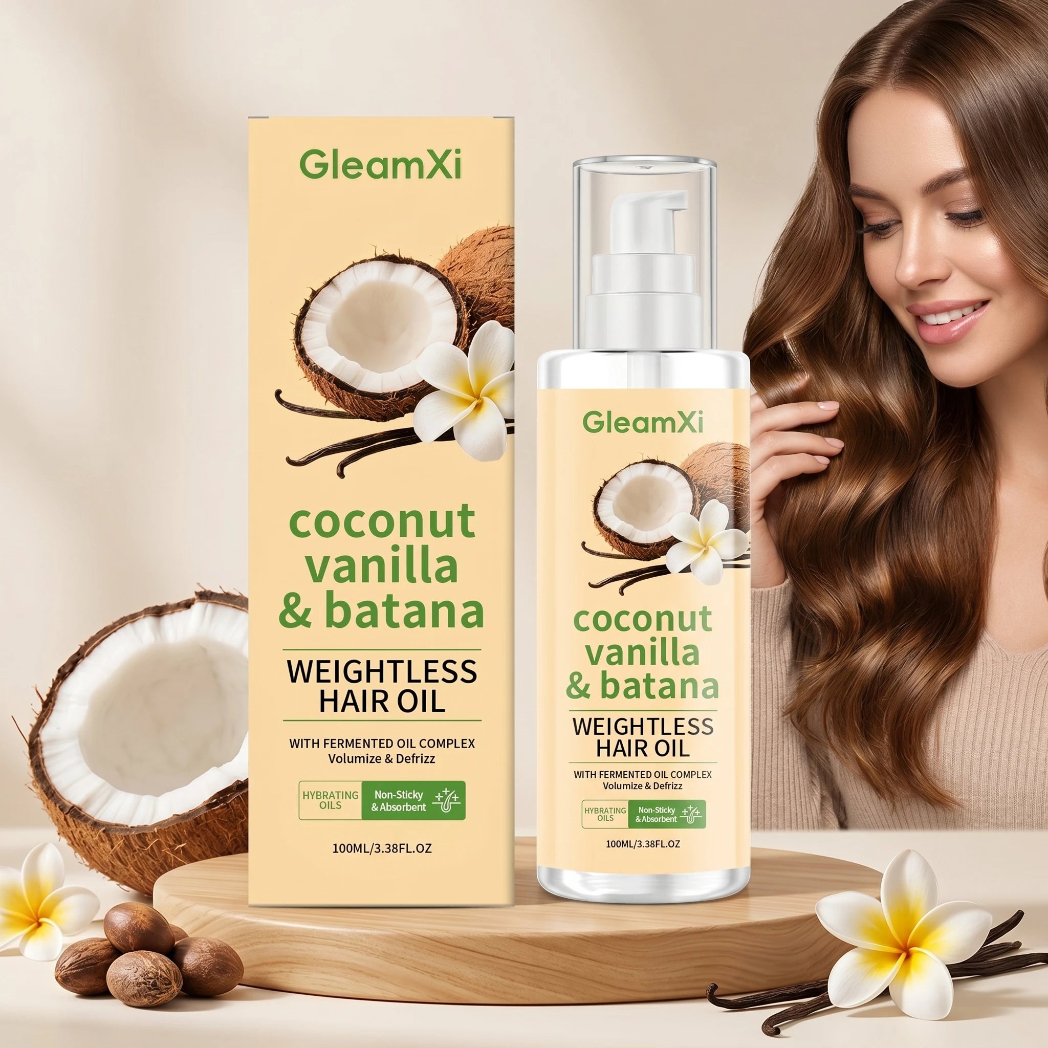 Coconut Vanilla & Batana Hair Oil Volumizing Serum for Frizzy, Dry & Damaged Hair Adds Shine Reduce Frizz Daily Nourishing Hair Oasis Select