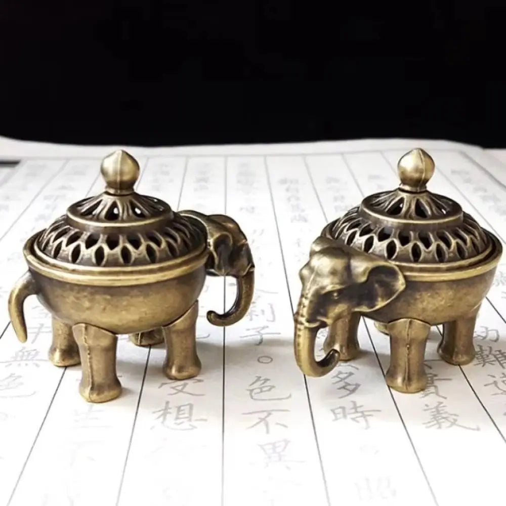 Vintage Alloy Sandalwood Incense Burner Elephant Lucky Hollow Out Lotus Incense Censer Year of the Horse Mini Three Legged Stove Oasis Select