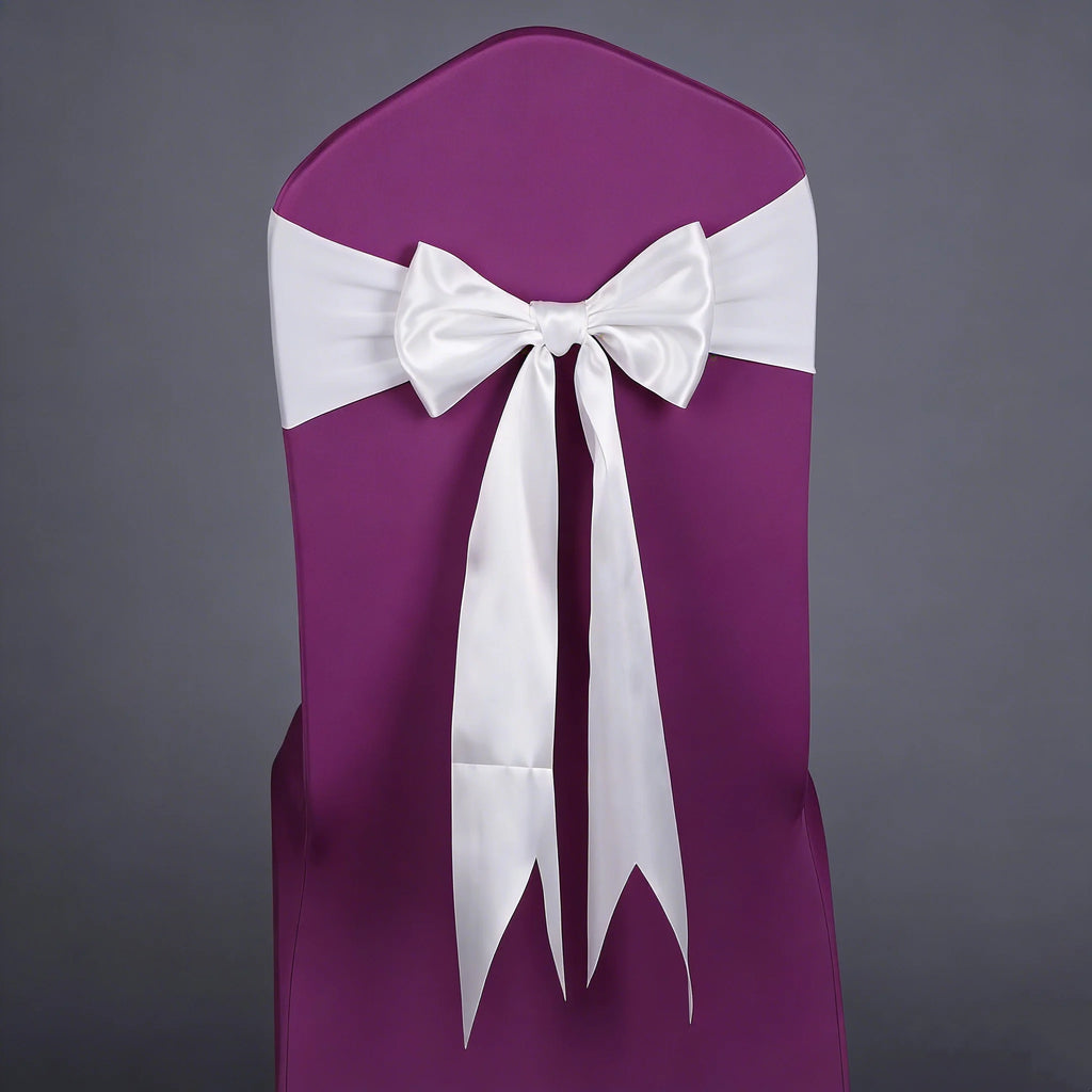 Wedding Decoration Spandex Chair Sashes Ready Made Bow Tie No Need To Tie Stretch Bands BIrthday Party Holiday Hotel Festival Oasis Select White 2