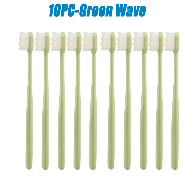5/10Pcs Ultra Fine Soft Toothbrush, Million Nanometer Bristle Toothbrush, Deep Cleaning Teeth, Portable Oral Care Brush Oasis Select 10PC-Green Wave