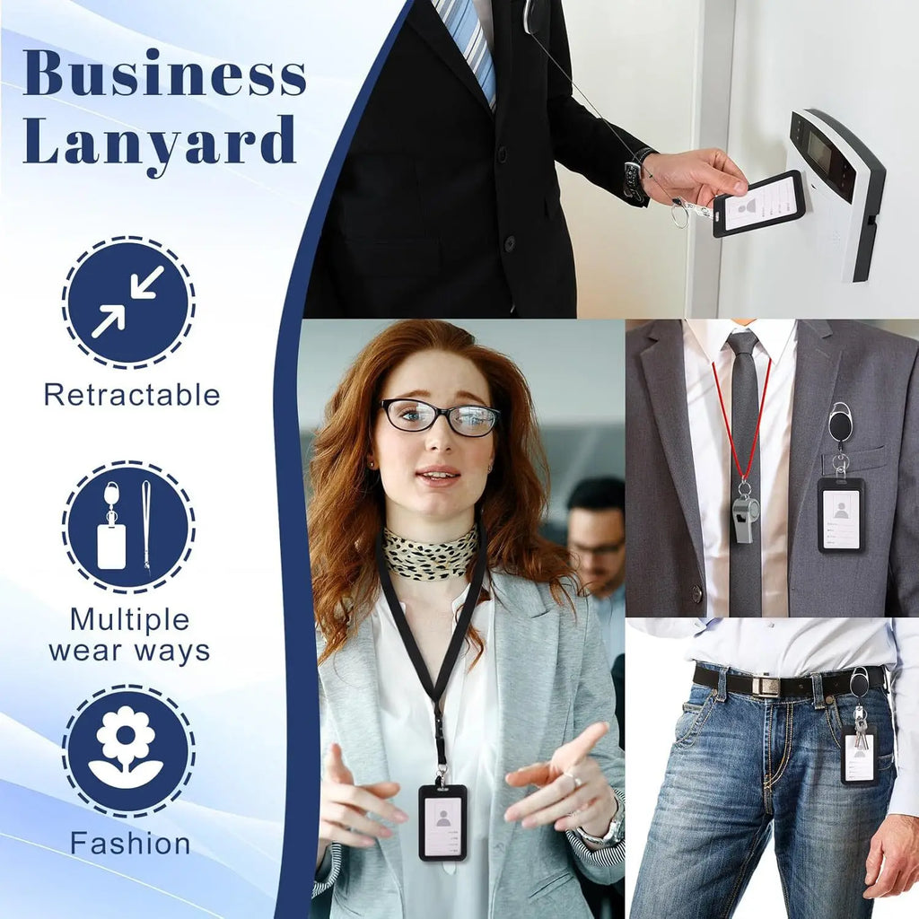 Work Permit Card Set - Rope Retractable Neck Hanging Document Card Set - Chest Tag Access Control Hard Shell Protective Set Oasis Select