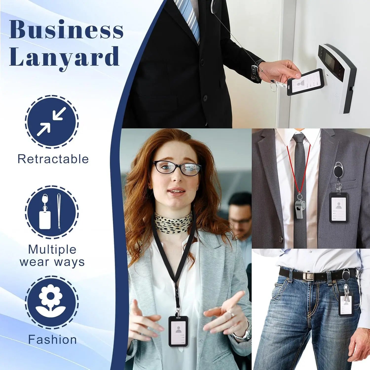 Work Permit Card Set - Rope Retractable Neck Hanging Document Card Set - Chest Tag Access Control Hard Shell Protective Set Oasis Select