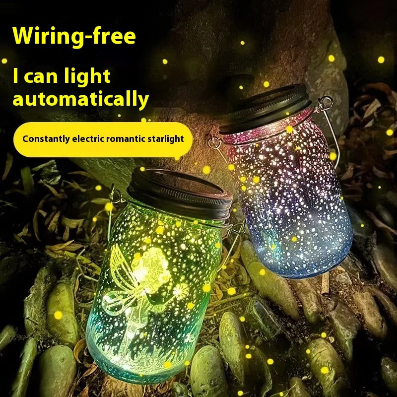 Seven-color Solar Ladybug Garden Lamp, Carved Mason Cup, Outdoor Decorative Lamp, Portable Night Light Oasis Select Black Angel Star