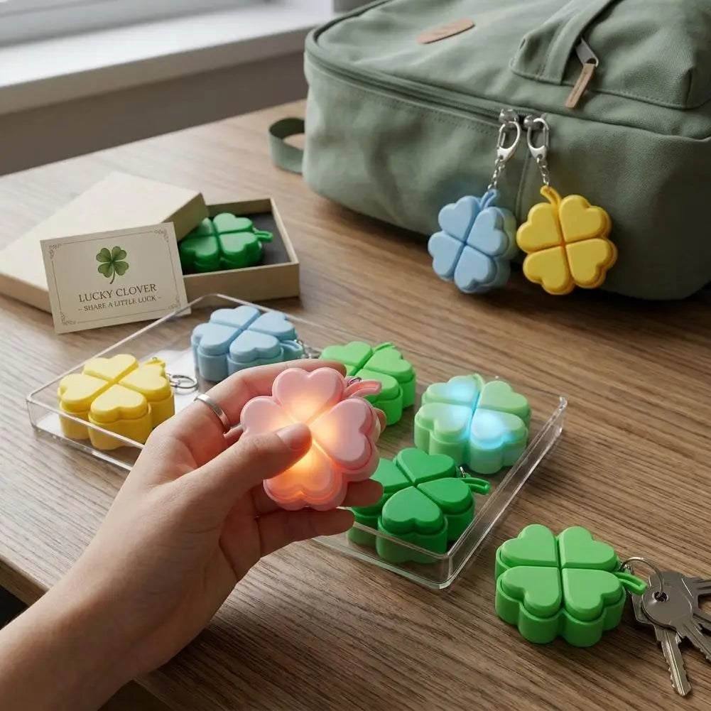 Lucky Clover Fidget Keychain Glowing Stress Relief Bag Charm Creative Glowing Four-leaf Clover Big Pendant Gift Oasis Select