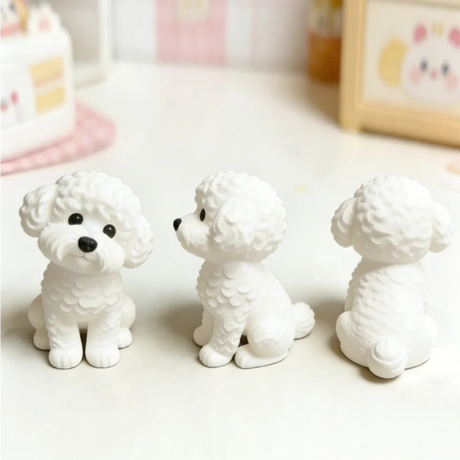 Cute Teddy Dogs Figurine Curly Hair Bichon Frise Plastic Statue Dog Ornament Can Be DIY for Home Office Desk Decor Figurine Gift Oasis Select