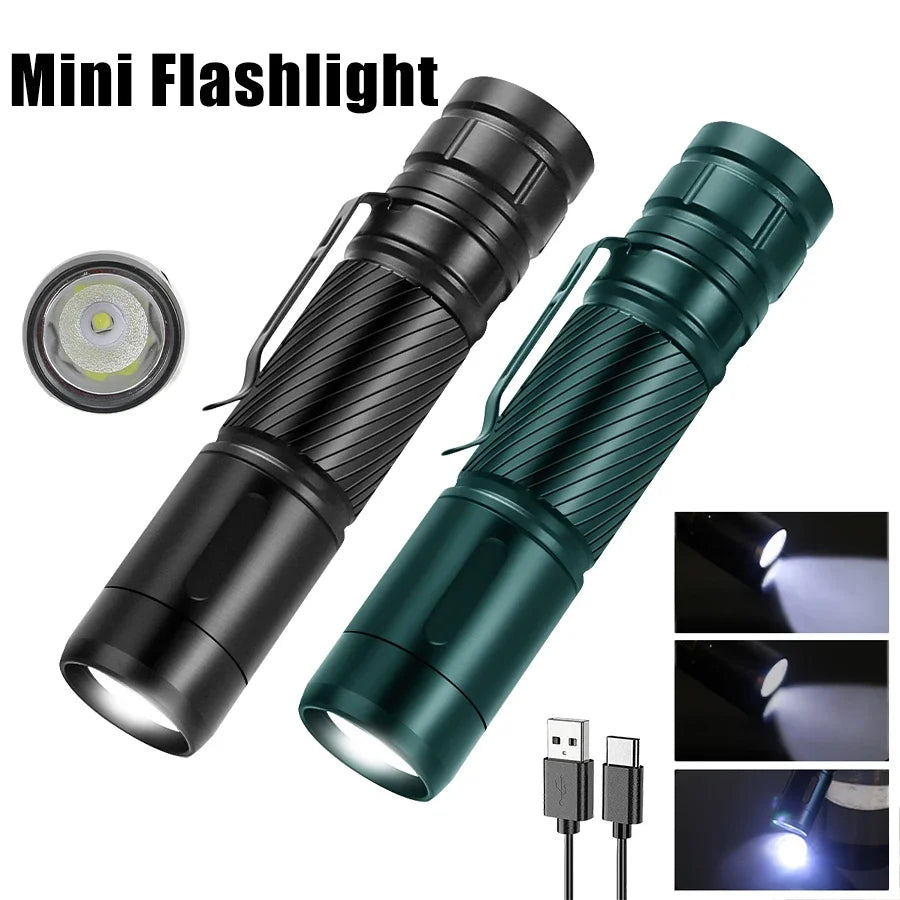 KDULIT Powerful LED Flashlight Aluminum Alloy Tactical Torch Built-in Battery Type-C Rechargeable Waterproof Emergency Light Oasis Select