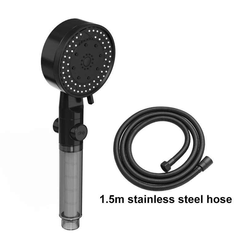 High Quality 8 Mode Shower Head Water Filter Adjustable High Pressure Shower Portable One-Key Stop Shower Bathroom Accessories Oasis Select Black Hose Set