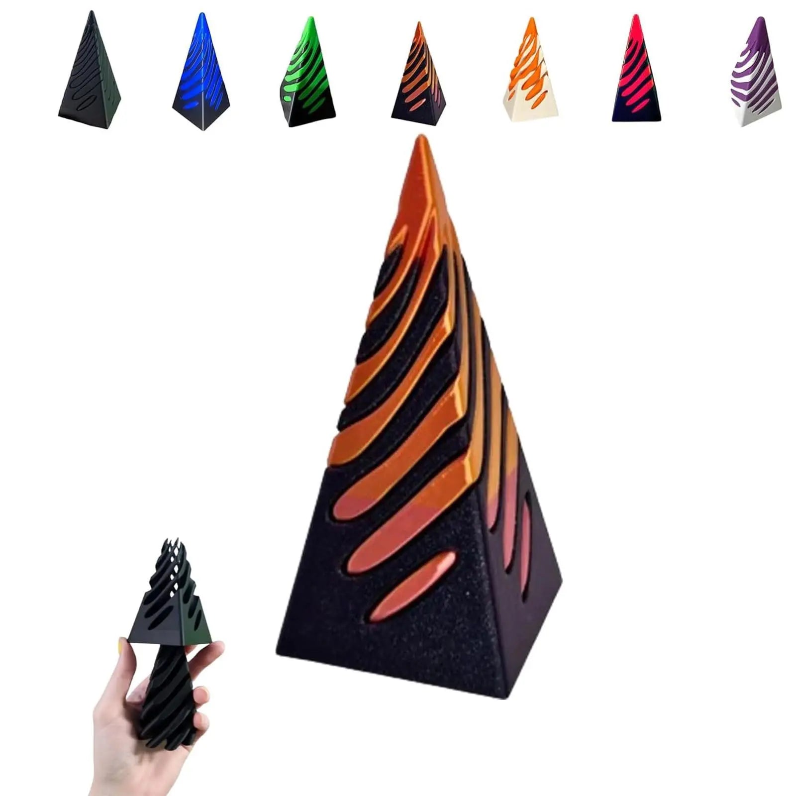 Impossible Pyramid Passthrough Sculpture - 3D Optical Illusion Art Decor Oasis Select Orange Black 11x5x5cm 2PCS