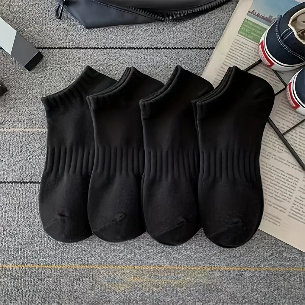 4 Pairs of Comfortable, Breathable, Sweat Absorbing Sports Socks for Women and Men in Summer, Fashionable and Versatile Oasis Select black One Size
