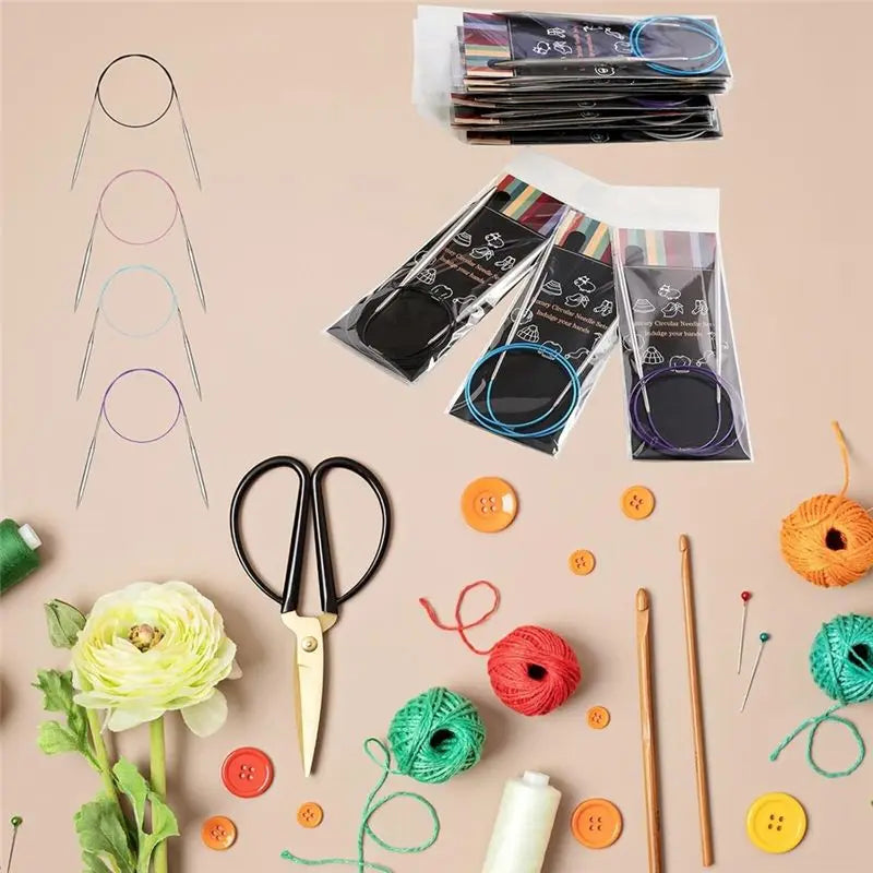 LIKE WISH 9Pcs Circular Knitting Needles Set, 40-Inch (100Cm) Stainless Steel Knitting Needles, 9 Sizes For Beginners, Knitters Oasis Select