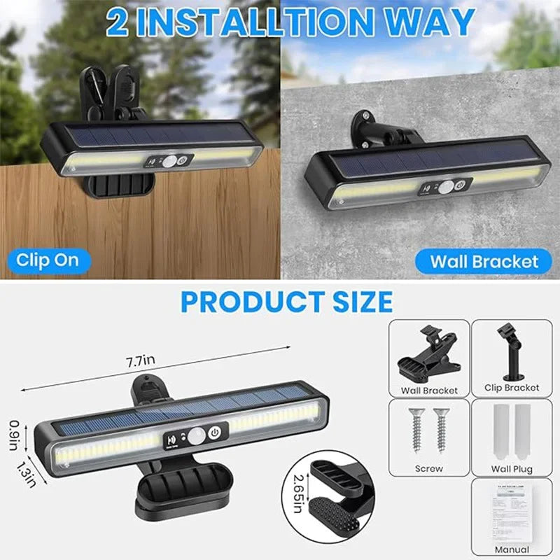 Portable Solar Clip Lamp 3 Modes PIR Motion Sensor Light Outdoor Waterproof Solar Garden Wall Light Balcony Porch Light Oasis Select