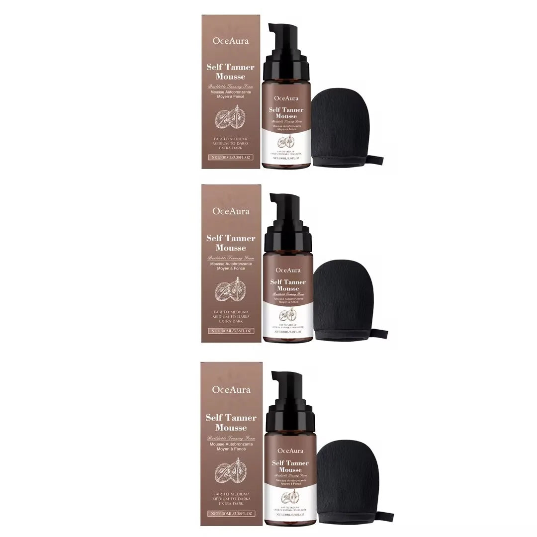 Sunless Self Tanning Mousse Lasting Natural Tanning Effect Use Evenly Nourish Skin For All Skin Types Buildable Self Tanner Foam Oasis Select 100ml x3 boxed