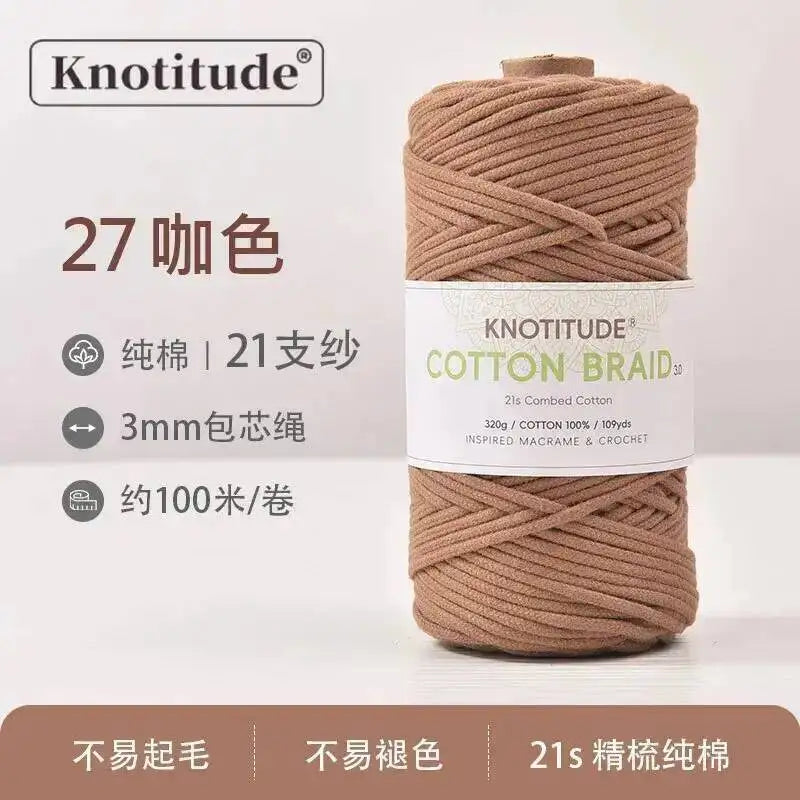3mm Macrame Braid Cotton Cord 109Yards Pure Cotton Rope For Bracelet Knots, DIY Craft Making 100m Oasis Select Brown Coffee Color 3.0mm 100m