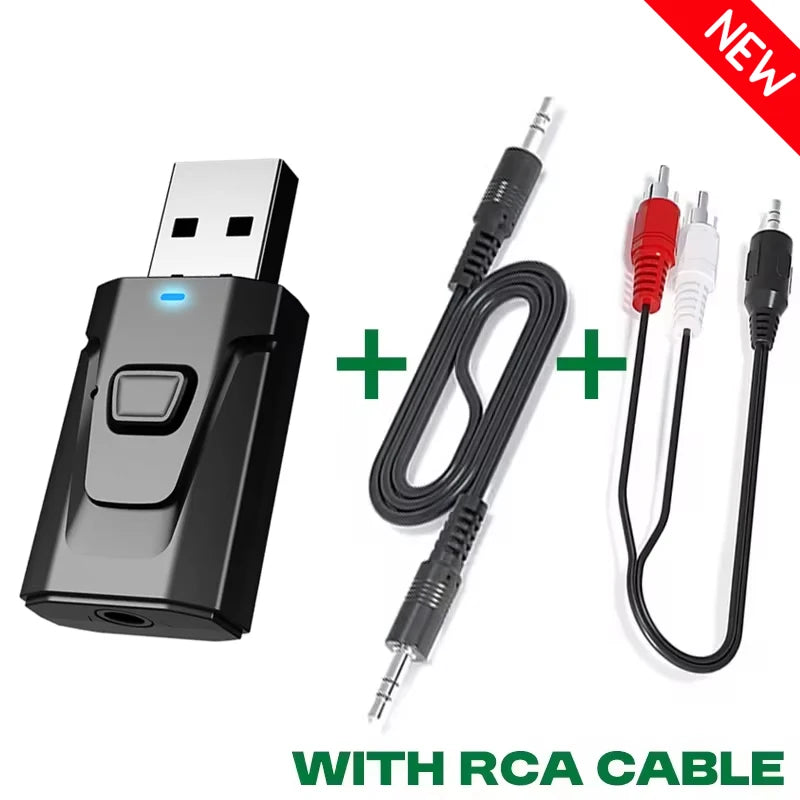 USB Bluetooth 5.4 Audio Transmitter Receiver MIC Wireless Adapter 3.5mm AUX/RCA for TV PC Headphone Home Stereo Car HIFI Music Oasis Select (New) With RCA Cable